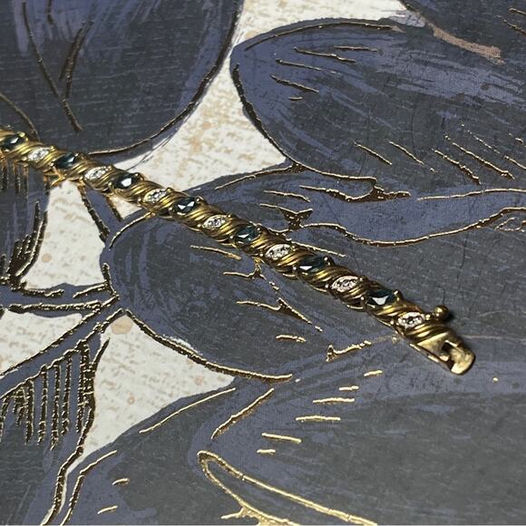 Vintage 80s Gold Vermeil and 925 Sterling Silver Faux Diamond Tennis Bracelet D1 - Picture 12 of 15